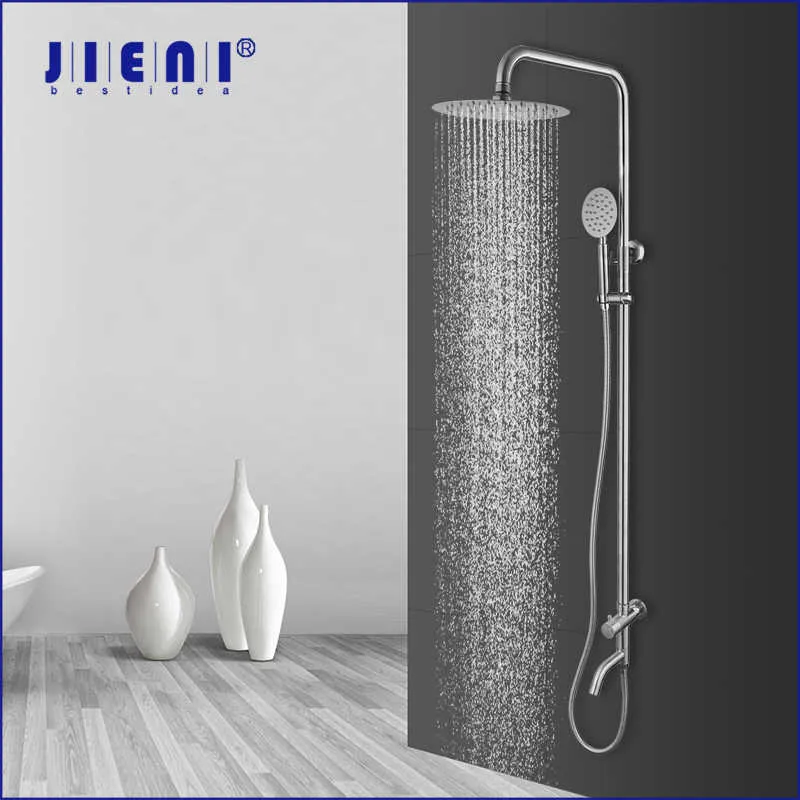 Bathroom Shower Sets JIENI Bathroom Shower Faucet Set Nickel Brushed Wall Mounted Rainfall And Stream With Single Handle Control Only Cold Water Taps G230525