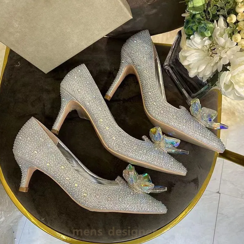 With box London Luxury women Dress Shoes Alia Allure Crystal Covered Pointy Toe Pumps 5 7 9 cm black red rose gold Heels Designer Party women Wedding