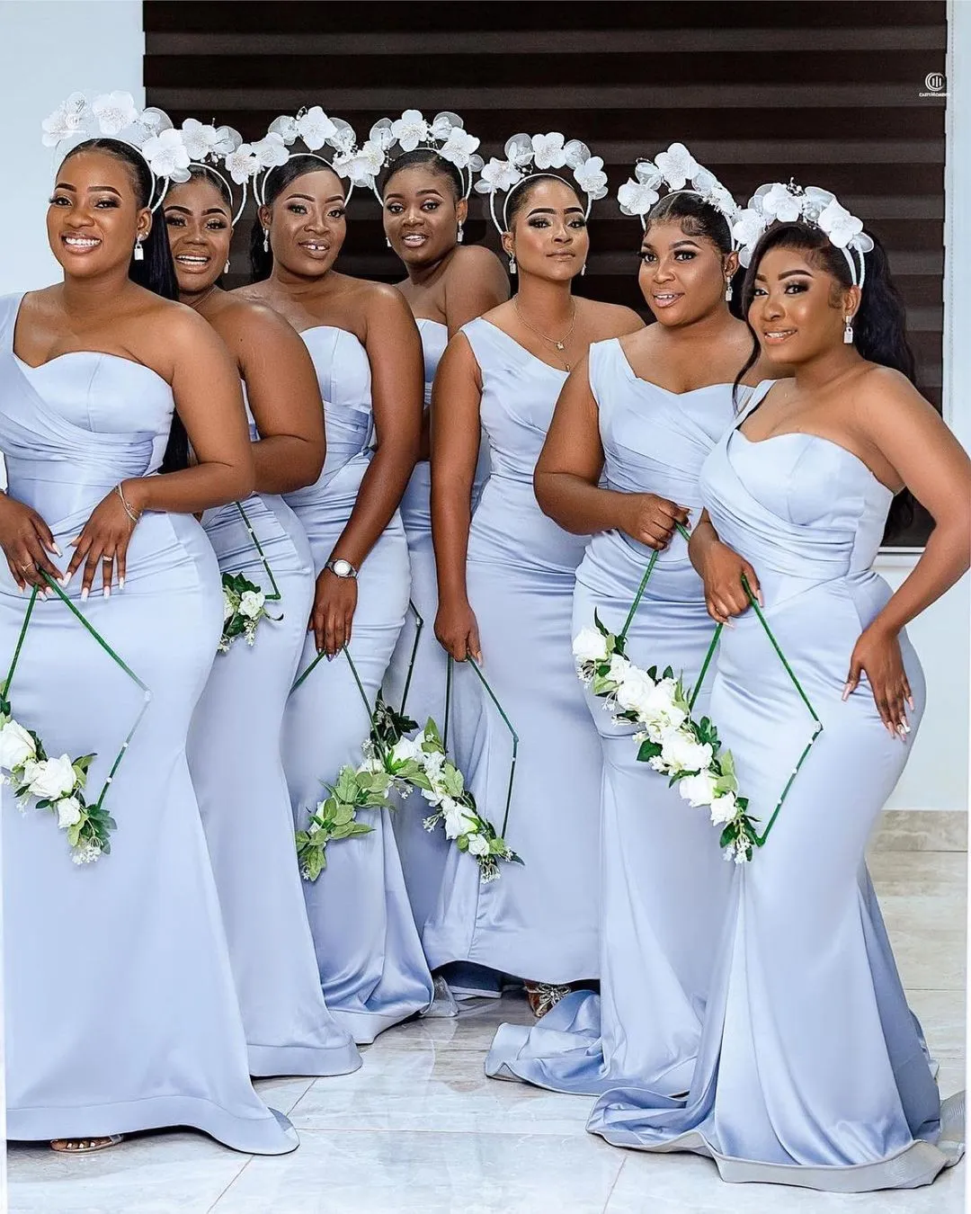 One shoulder blue bridesmaid dress hot sale