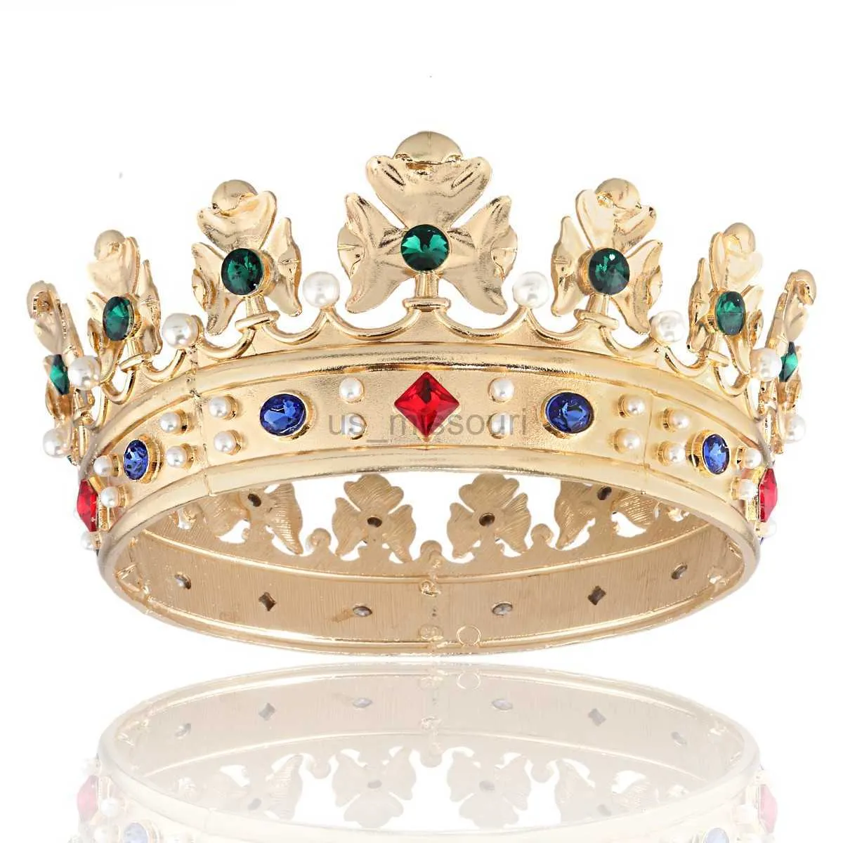 Andere Modeaccessoires Barock König Königin Große runde Krone Luxuriöser bunter Strassstein mit Perlen-Tiara J230525