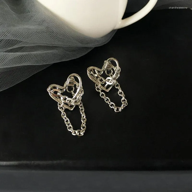 Stud Earrings Heart Shape Hollow Niche Design Of Tassel Chain Irregular Elegant Simple Fairy Ear Jewelry Custom Gift Friend