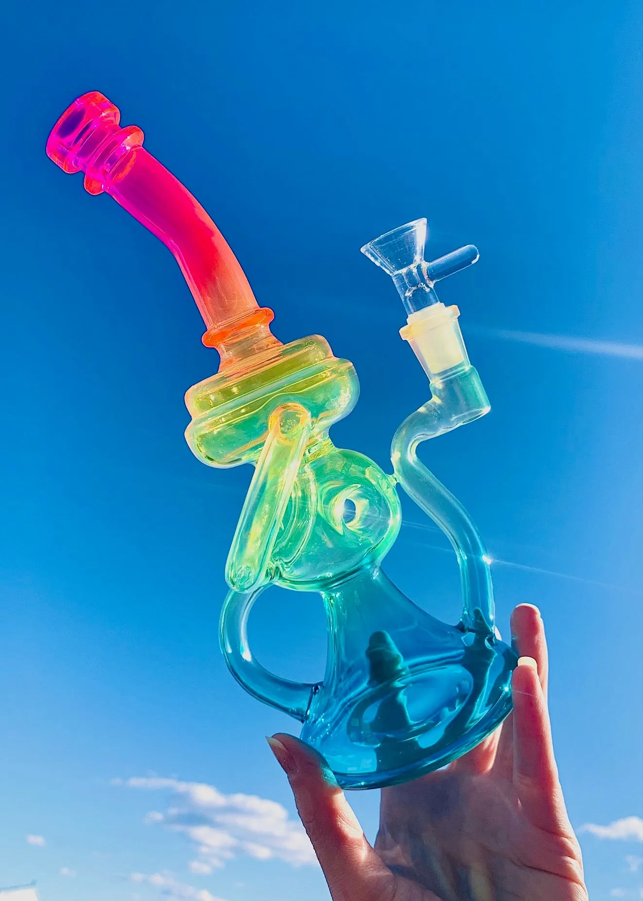 Klein Heady Bong Fab Egg Incycler Arcobaleno Colorato Narghilè Vetro Bong Dab Rig Recycler Tubi Bong ad acqua Fumo Tubo 14,4 mm Giunto femmina con ciotola normale