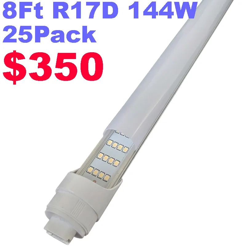 R17d Tubo de bombilla LED de 8 pies, base HO, cubierta lechosa esmerilada giratoria, 144 W, reemplazo de lámpara fluorescente de 300 W, luces de tienda, blanco frío, 6000 K, AC 90-277 V usalight