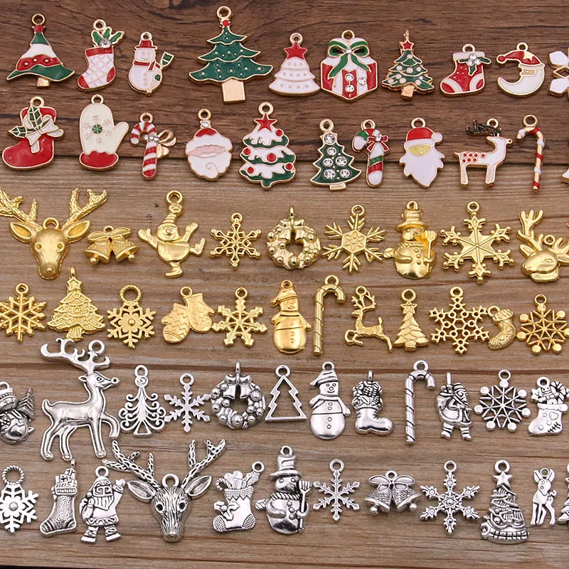 Случайный 20 шт. 10-40 Стиль сплав сплав Metal Christmas Drop Moil Charms Gold Color Penden