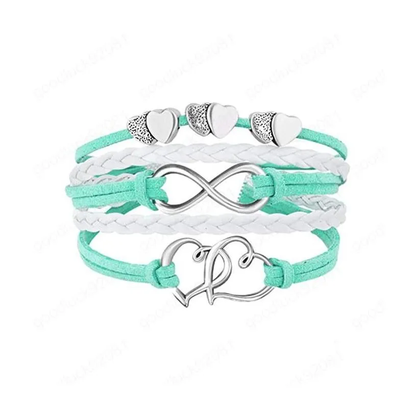 Charme Bracelets Infinity Double Coeur Bracelet Armure En Cuir Wrap Mtilayer Femmes Mode Bijoux Drop Delivery Dh8Ak