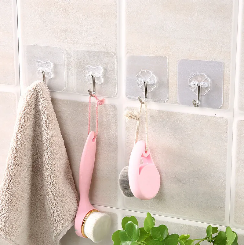 Transparent Reusable Seamless Hooks Waterproof and Oilproof Bathroom Kitchen Heavy Duty Self Adhesive Hooks