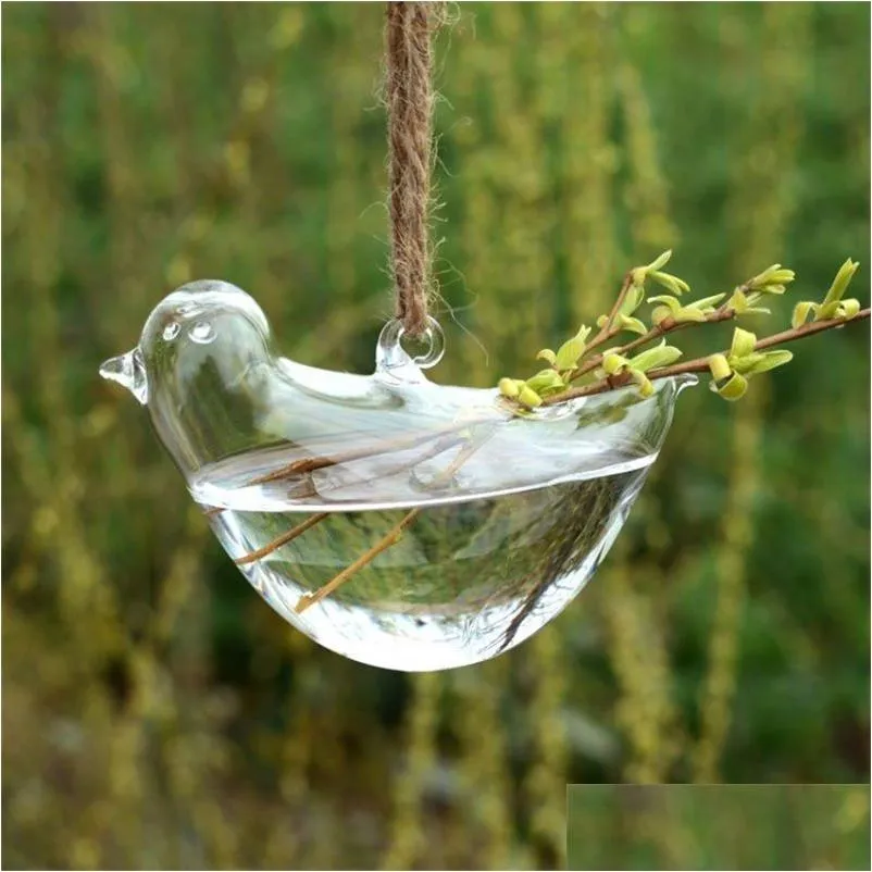 Planters POTS Originalitet Bird Shape Vase Hydroponics Suspension Transparent Flower Pot Glass Hanging Water Plant Flowerpot Home D DHD9X