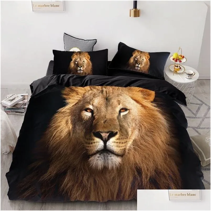 Bedding Sets 3D Print Set Custom Duvet Er King/Europe/Usa Comforter/Quilt/Blanket Animal Black Lion Bedclothes 201211 Drop Delivery Dhpdo