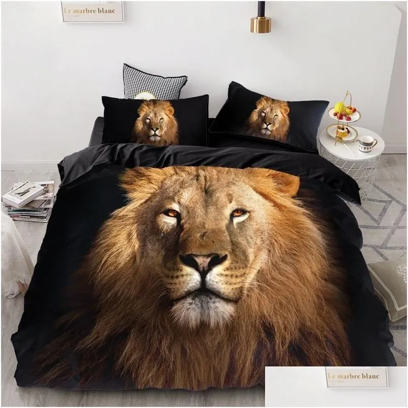 Set di biancheria da letto Set di stampa 3D Piumino personalizzato Er King / Europa / Usa Consolatore / Trapunta / Coperta Animal Black Lion Biancheria da letto 201211 Drop Delivery Dhpdo