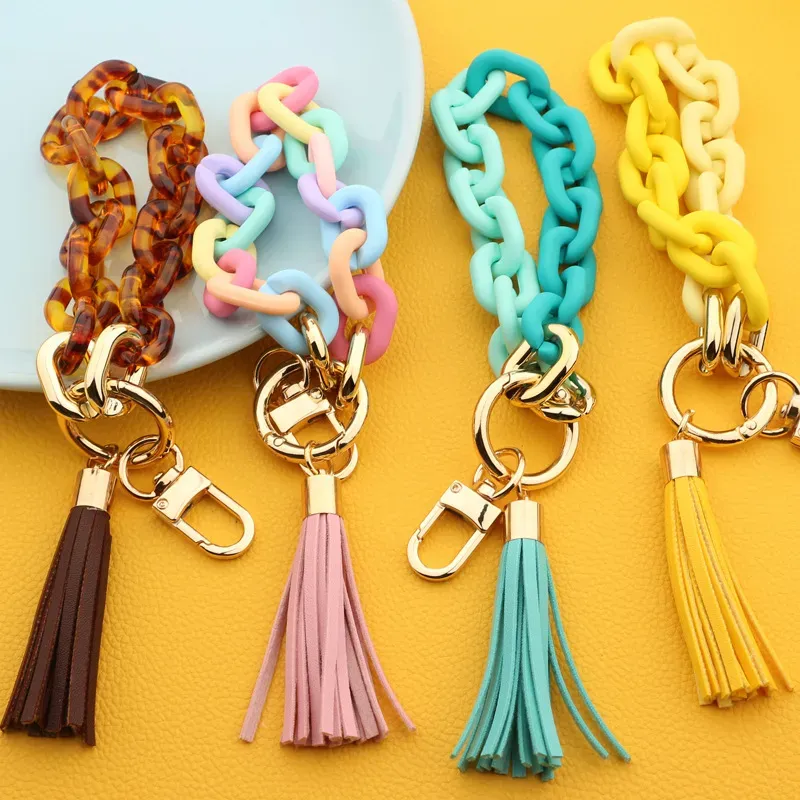 Acrylic Link Keychain Chainlink Wristlet Key Chain Bracelets Bangle Key Ring Link with Tassel New Trendy Gift for Her FY3452 ss0331