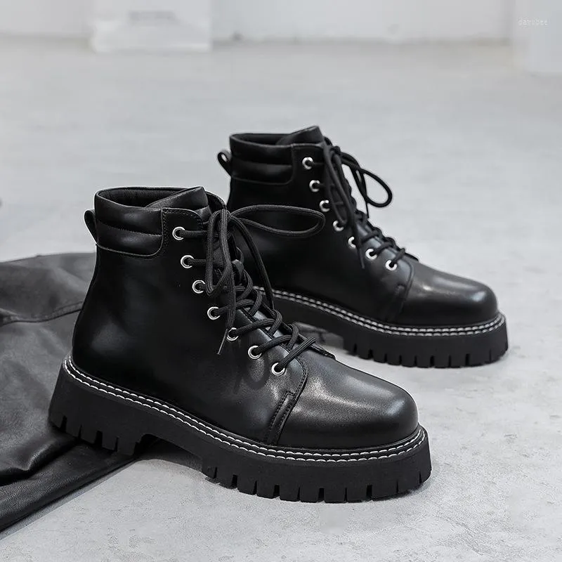 Botas de estilo ingl s para Hombre zapatos de cuero originales informales negros botas de trabajo con plataforma de vaquero Botas de tobillo