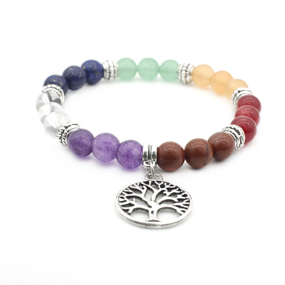 Chakra curativo naturale con perline Albero della vita Bracciale Lucky Yoga Energy Beads 7 Reiki Meditation Crystal Stone Stretch Drop Delivery J Dhnsd