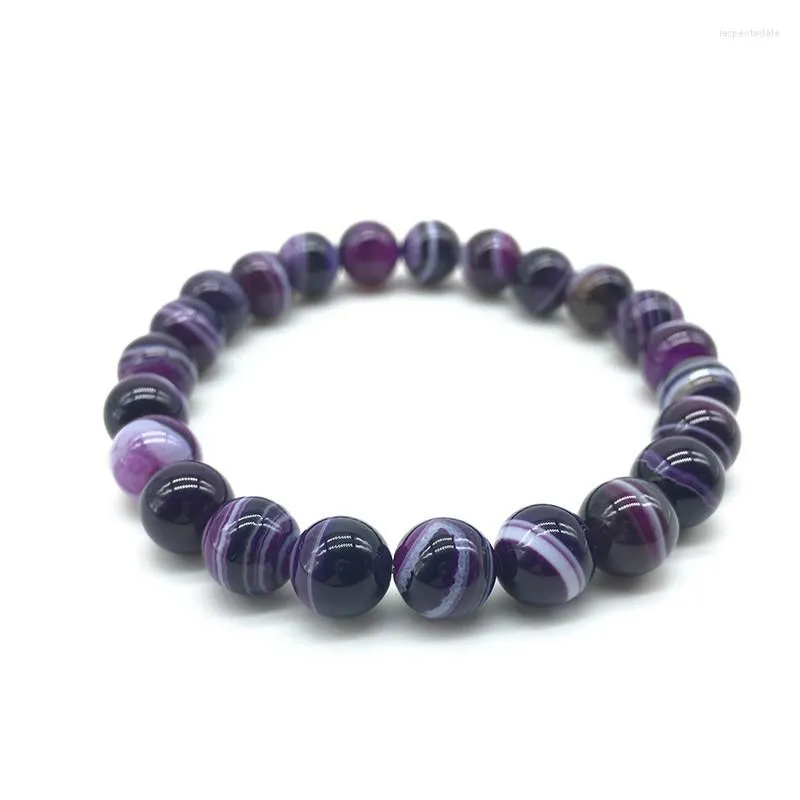 Strand Lucky Love Natural Purple Agates Onyx Bead Bracelet Buddha Yoga Beaded Stone Stretch For Women Man Friend Gift