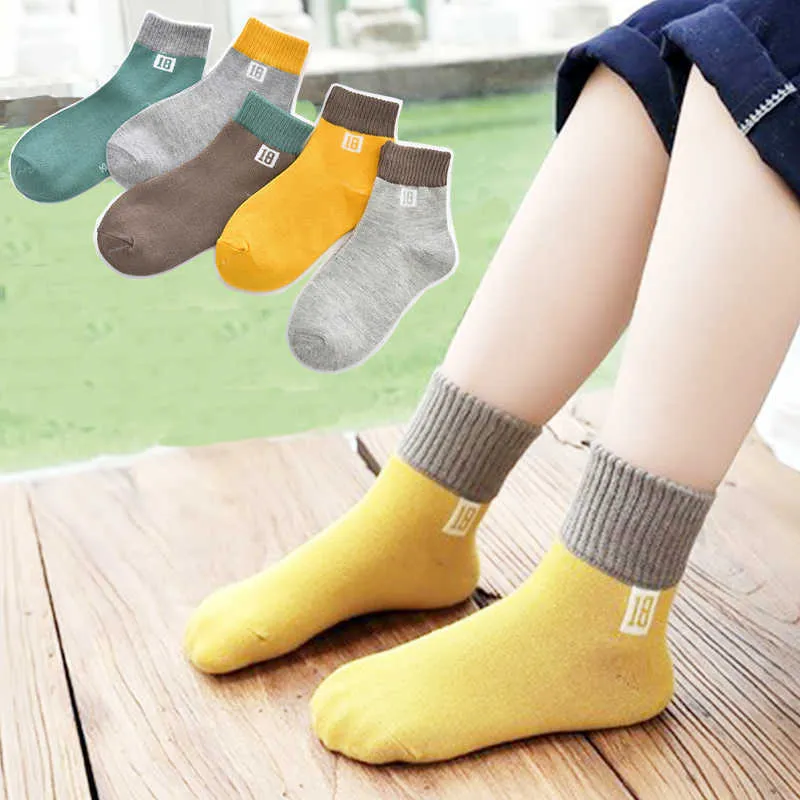 Socks 1 piece=5 pairs of student cotton floor children's autumn winter spring boys and girls' multi-color socks G220524