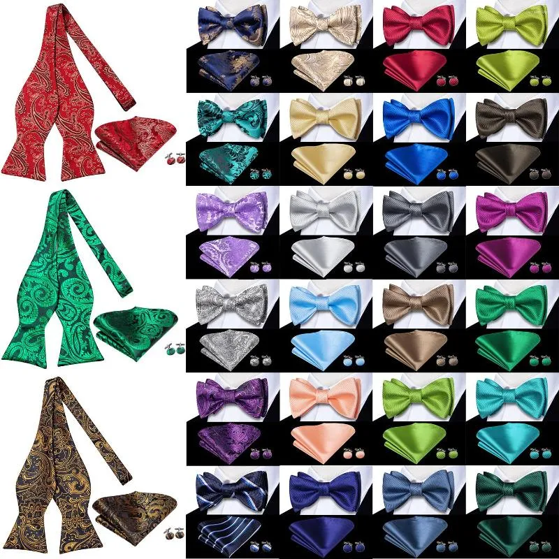 Bow Ties Hi-Tie Silk Mens Self Tie Hanky ​​Cufflinks Set Blue Red Gold Male Jacquard Butterfly Knot Bowtie Wedding Business Party Gift