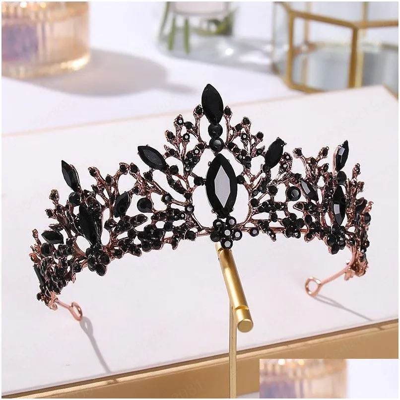 Tiaras Bridal Crown Headwear Wedding Birthday Headdress Black Rhinestones Retro Luxury Hair Accessories Drop Delivery Jewelry Hairjew Dhiwl