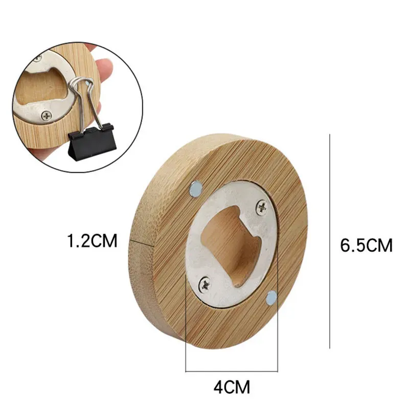 Blank DIY Wooden Round Shape Bottle Opener Coaster Fridge Magnet Decoration Beer Bottle Opener 0419