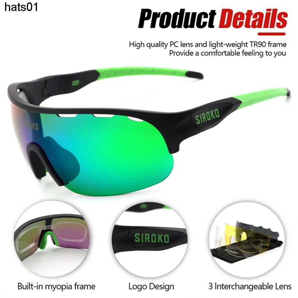 2022 Nya Siroko Riding Glasses Windbreak Sandproof Sports Solglasögon Running Marathon 4 Lens Set