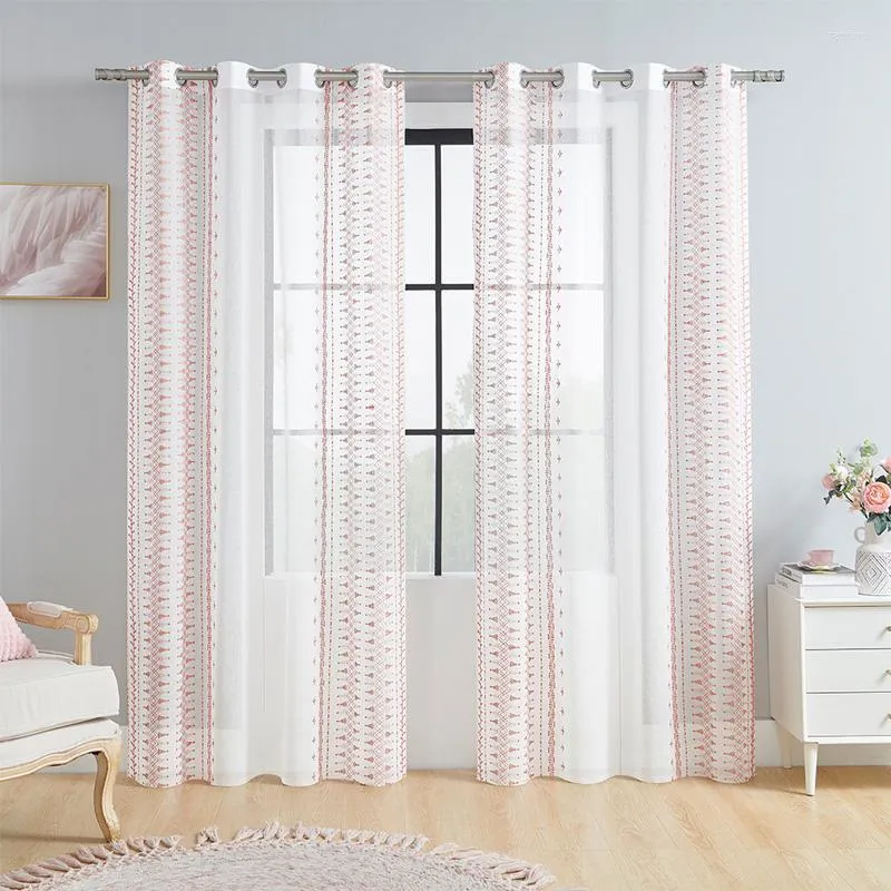 Zasłony BOHO BOHO do salonu Sypialnia Sheer Hafted Granice Zestaw okienny Top Bohemian Voile Drapes