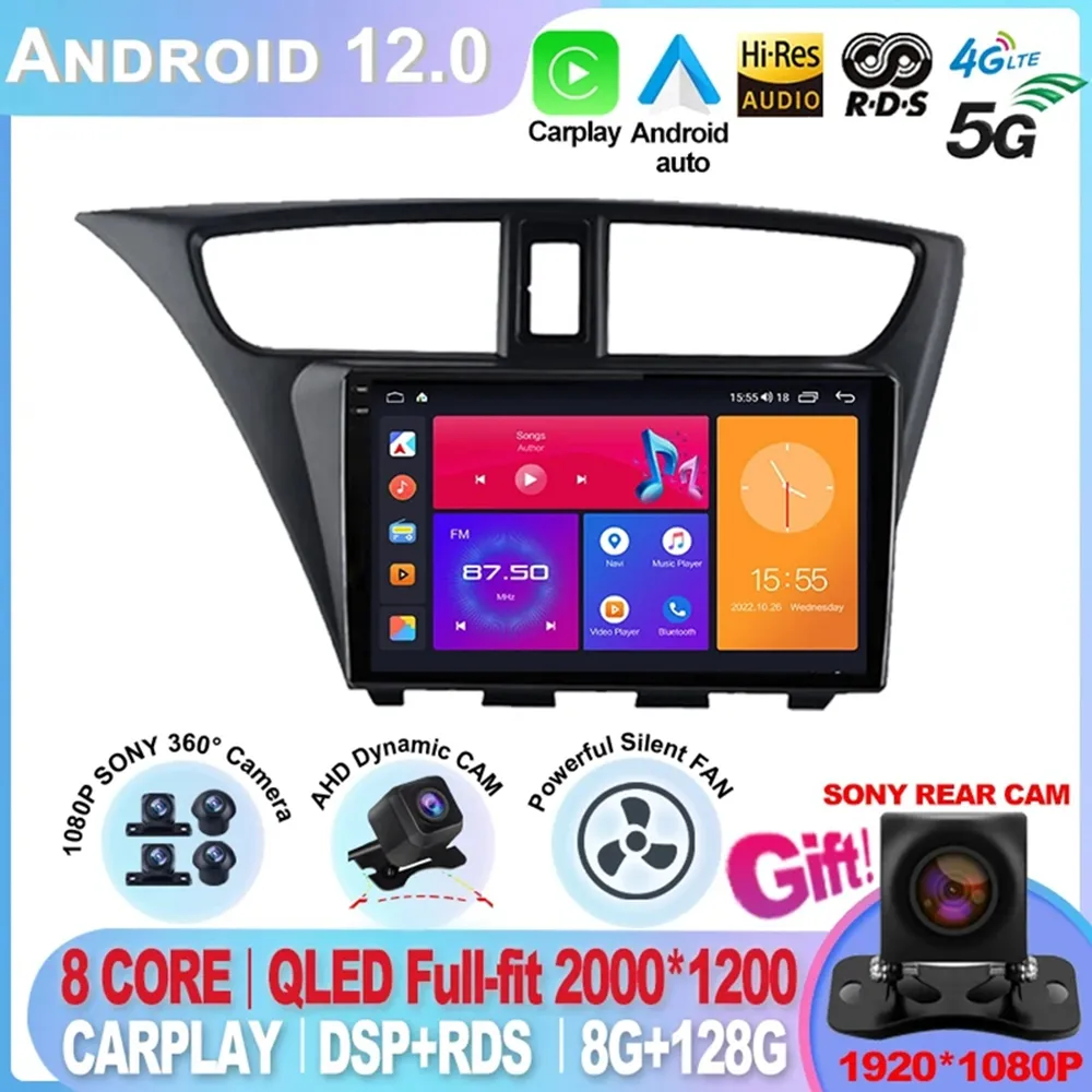 Dla Honda Civic Hatchback 2012 - 2017 Radio Android Multimedia Multimedia Player Nawigacja GPS STEREO 2 DIN NO 2DIN -3