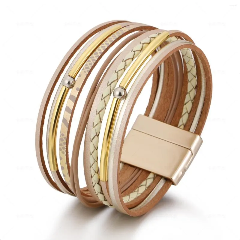 Link Bracelets Magnetic Boho Mint Leather For Women Fashion Ladies Slim Strips Multilayer Wide Wrap Bracelet Female Jewelry Gift