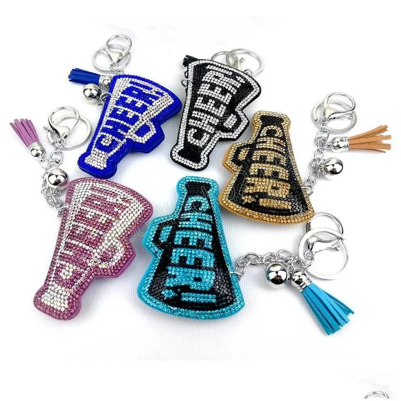 Key Rings Fl Crystal Word Cheer Keychain Leather Tassel Holders Rhinestone Chains Keyring Charm For Women Bag Car Pendant Gift Drop Dhgzr
