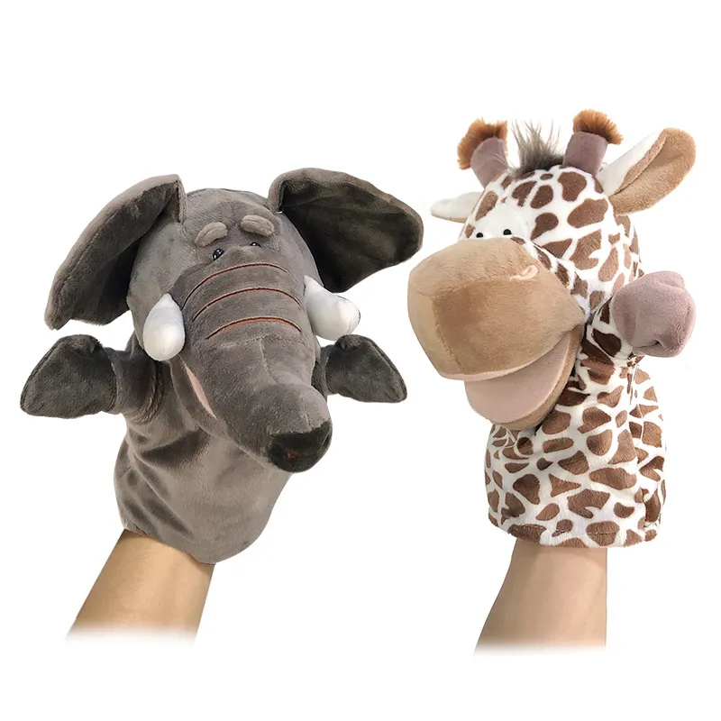 Morbido peluche animale bambola di peluche giocattoli educativi per bambini leone elefante scimmia giraffa tigre coniglietto kawaii burattino da dito