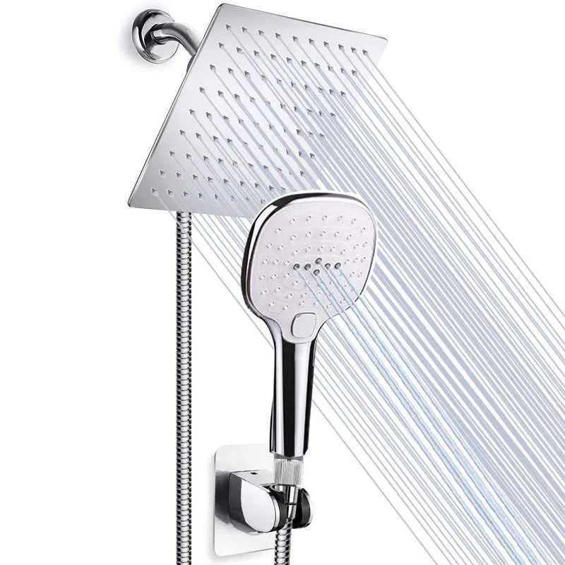 Bathroom Shower Sets 8 Inch Stainless Steel Shower Set Highend Bathroom Accessories Set Square High Pressure Top Spray Shower Faucet with Shower Head G230525