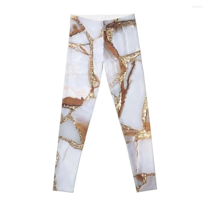 Active Pants White Gold And Copper Marble Glass Print Leggings Legins Pour Femme Sportswear Gym