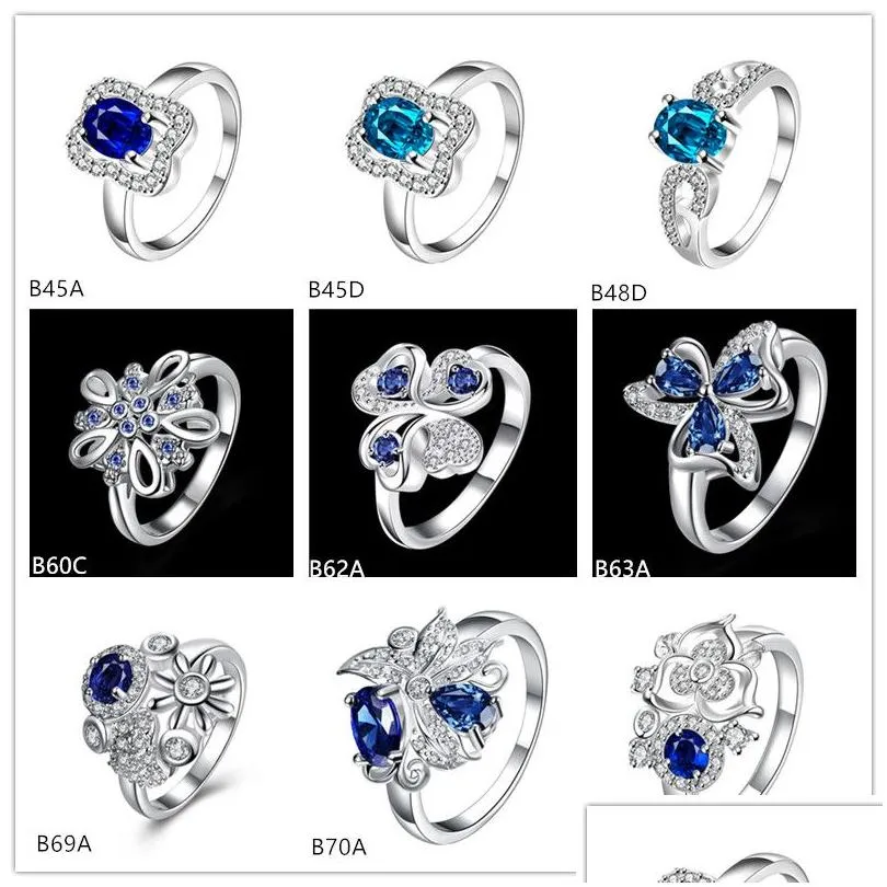 Com pedras laterais de trevo geometria azul gemstone 925 sier anéis gtgr13 anel de esterlina de alta qualidade 10 peças Deli de estilo misto Deli DHEXB