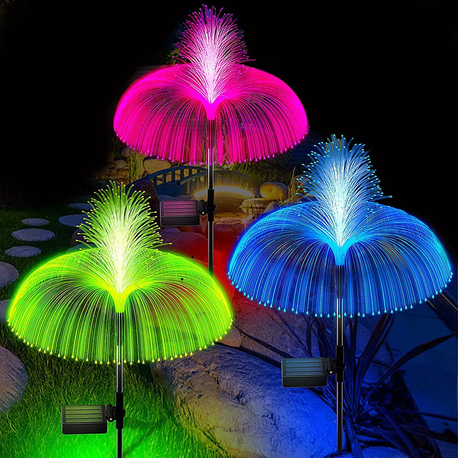 Luces LED solares de medusas, decoración de jardín al aire libre, luz de césped, cambio de 7 colores, impermeable, Patio, camino, decoración, lámpara de flores solares