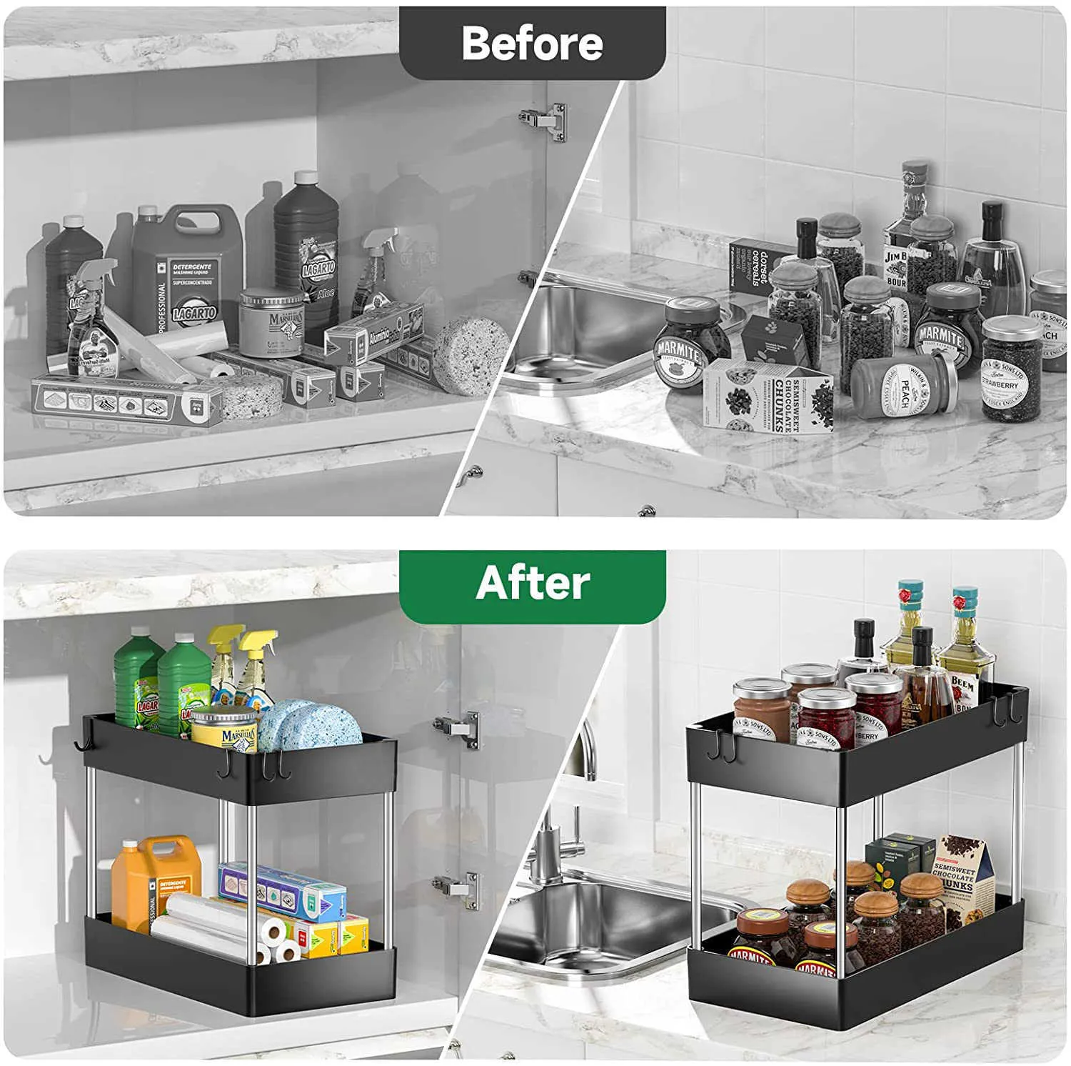Latest 1 Under Sink Storage Organizer 2 Tier Drawer Multipurpose