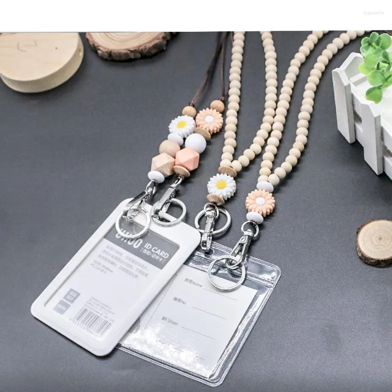 Anhänger Halsketten Rainbery Holzperlen Lanyard Halskette Lehrer Kartenhalter Holz und Silikon Blume Frauen Schmuck