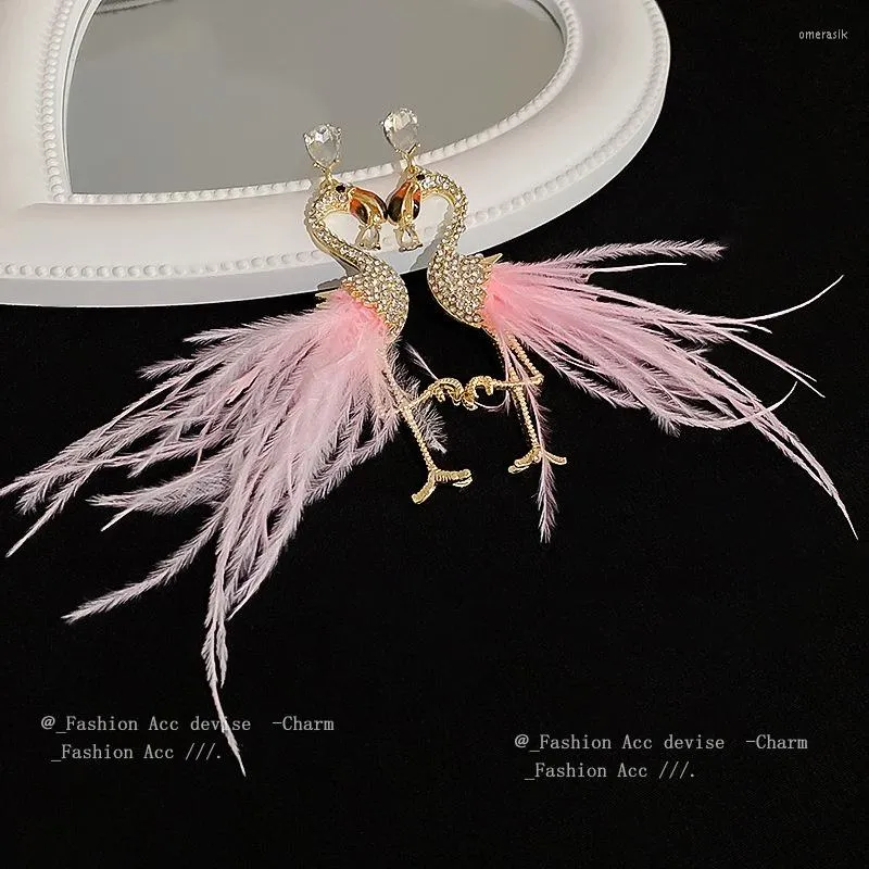 Dangle Earrings Flamingo Feather Korean Personality Exaggerate Design Temperament Fashion