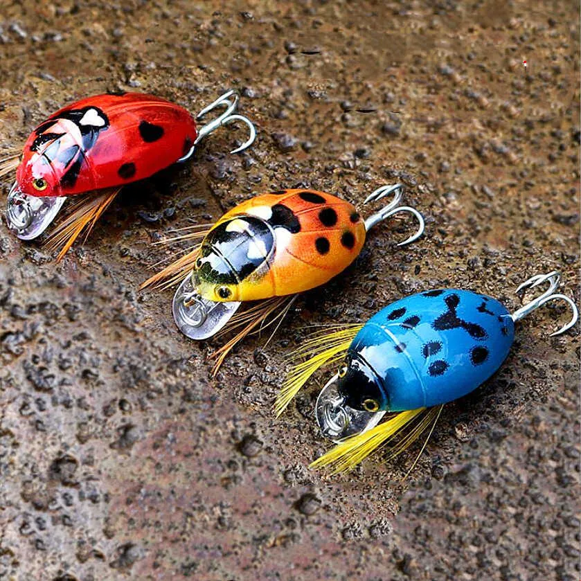 Baits Lures 1 piece of 3.8cm 4.1g artificial ladybug cicada beetle insect  follicle bait bass fishing rod Topwater P230525