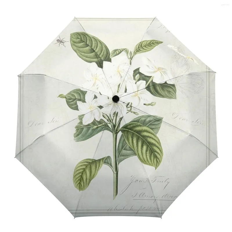 우산 Frangipani 잎 레트로 큰 완전성 파라솔 우산 접이식 성인을위한 8 가닥.