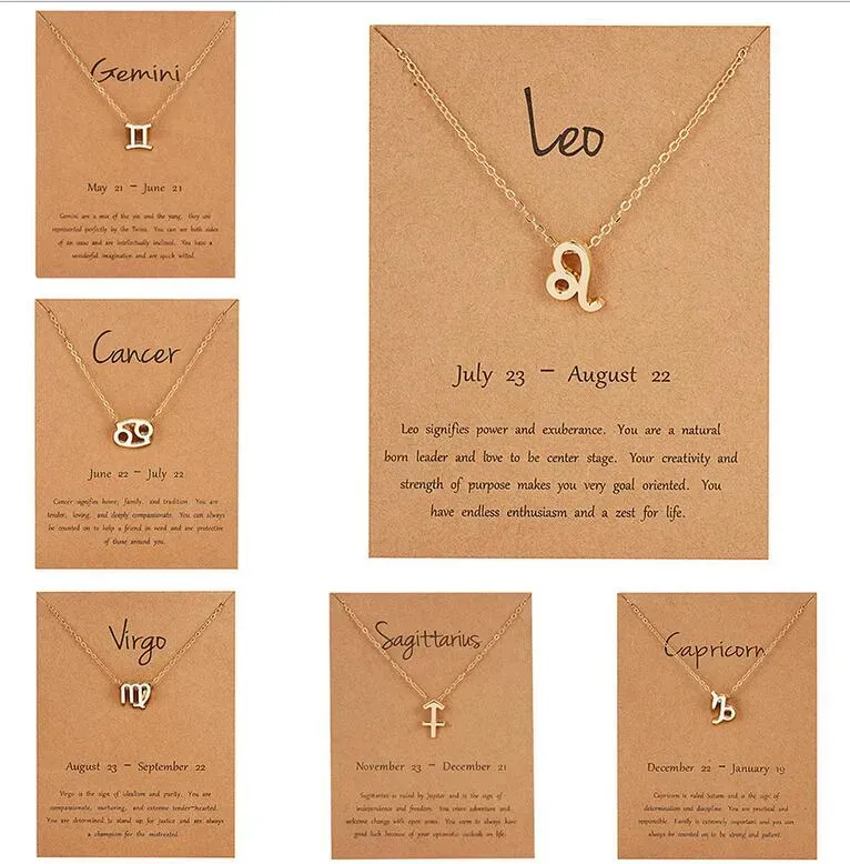 12 Horoscope Zodiac Sign Pendant Necklace Aries Leo Constellations Silver and Gold Jewelry Kids Christmas Gift Wholesale