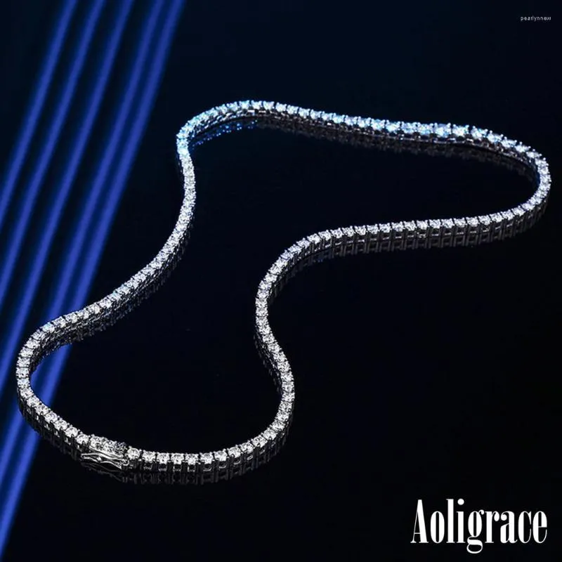Chains Aoligrace 0.5CT Moissanite Tennis Necklace For Women Men 15-22 Inches 925 Silver White Gold Plated Jewelry Gift Mother's Day