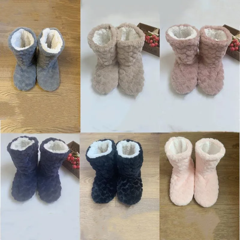 Women Socks Winter Plush Flat Boots Foot Warmers Mid Tube Round Toe Shoes Adult Men Anti-Skid Thickened Indoor Floor Slippers