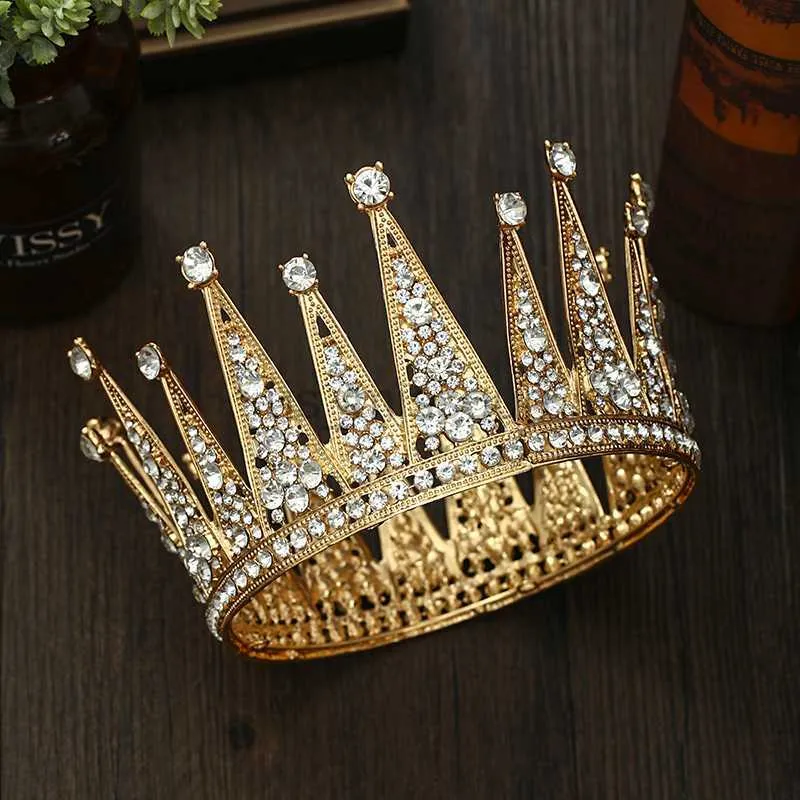 Inne modne akcesoria Złote Rhinestone Okrągła korona Tiara Biżuter Welf Hair Akcesoria do noszenia korony ślubnej Crystal Rhinestone Crown G J230525