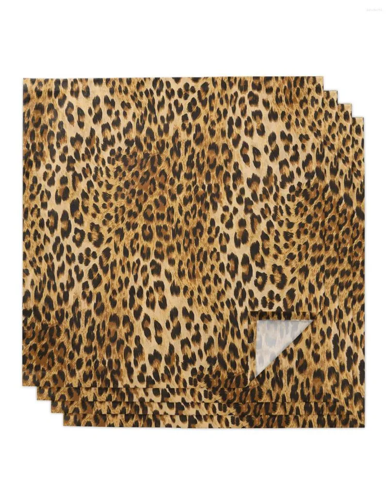 Table Napkin 4pcs Leopard Skin Pattern Yellow Animal Retro Square Wedding Decoration Tablecloth Kitchen Serving Napkins