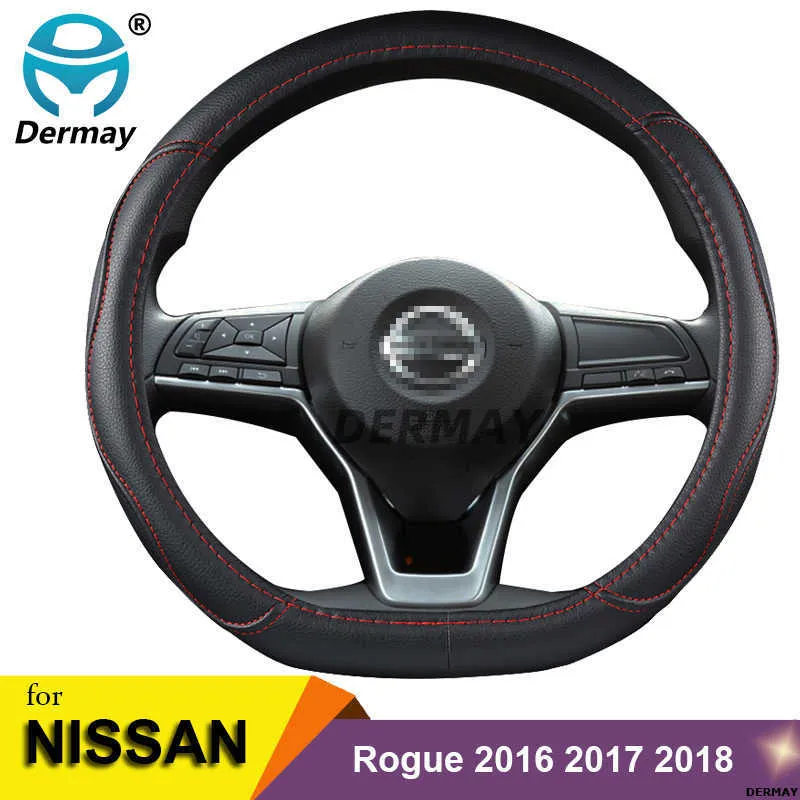 Ratthjul täcker D form rattskydd PU-läder för Nissan Rogue /Rogue Sport 2016 2017 2018 2019 2020 X-Trail 2017-2020 Bilstyling G230524 G230524