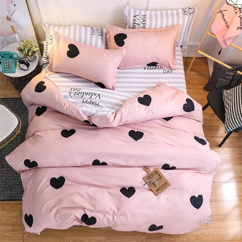 S estilo nórdico de cama rosa em forma de coração linho de cama de cama fofa de lençóis de edredão lençóis e travesseiros grandes conjuntos de têxteis domésticos 230524