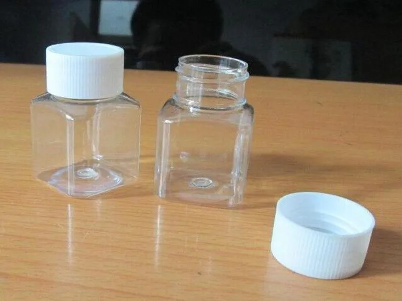 Nowy 30 ml przezroczysty PET Mała kwadratowa butelka nasadka z plastikową próbką butelki na pigułki Clear Capsule