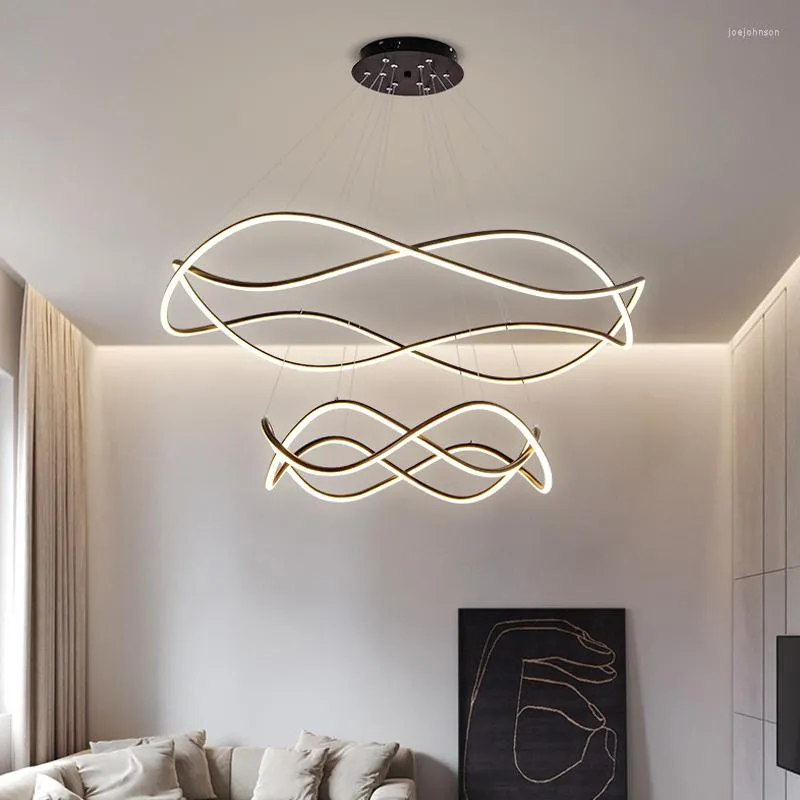 Pendantlampor Aluminium Nordiska lyxbelysning Designer Golden Simple Creative Led Lampe Light Home Deco Line Art Chandelier