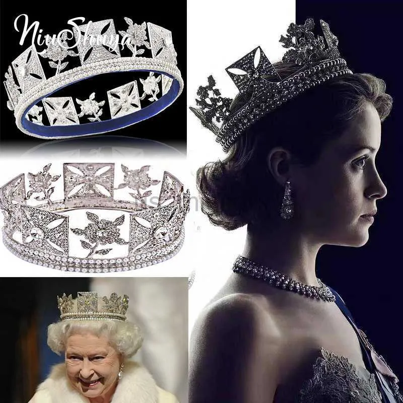 Andra modetillbehör Niushuya Gorgeous British Princess Elizabeth Queen Wedding Bridal Crown Tiaras Pageant Headpiece For Woman Hair Ornament J230525