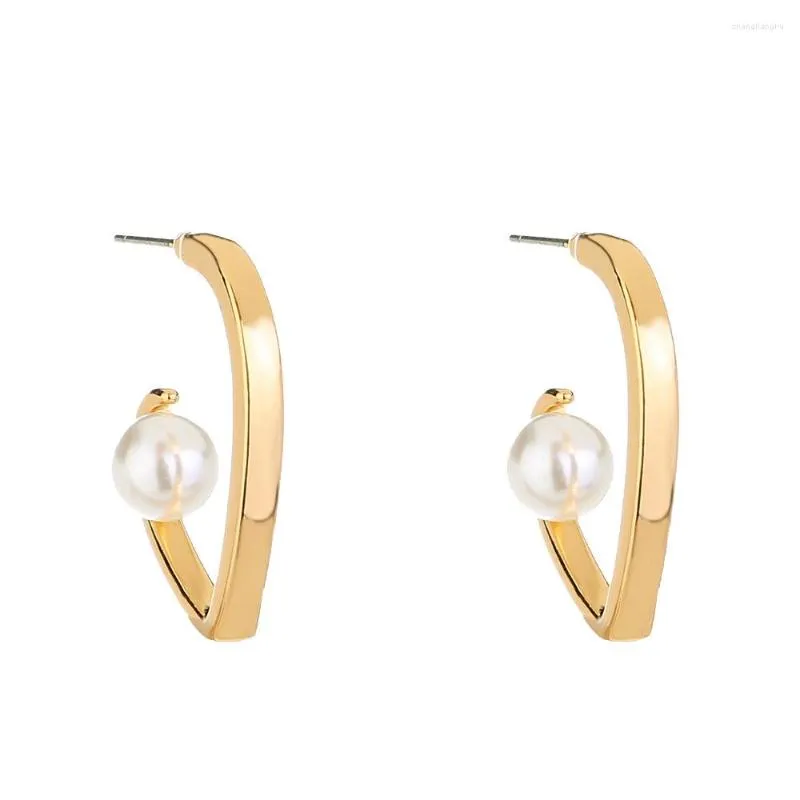 Stud Earrings Korean Style Simple Golden Heart Frame Inlay Nature Pearl For Women Fashion Jewelry Accessories Wholesale
