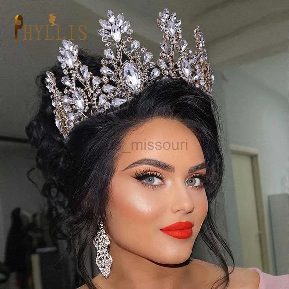 Andra modetillbehör A121 Rhinestone Wedding Crown Crystal Bridal Hair Accessories Zirconia Women Tiara Barock Pannband Bride Queen Diadem Head J230525