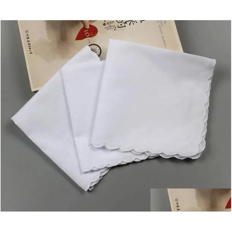 Mouchoir 120 PcsCoton Serviettes Cutter Diy Blanc Pétoncle Décoration De Fête Serviettes En Tissu Artisanat Vintage Hanky Oman Mariage Drop Deliv Dhuuh