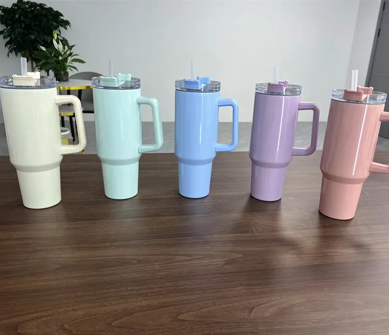 40oz Sublimation Griff Tumbler farbenfrohe leere Edelstahl -Wasserflaschen doppelte isolierte Wärmeübertragung Tassen Brillen Becher von Luft A12